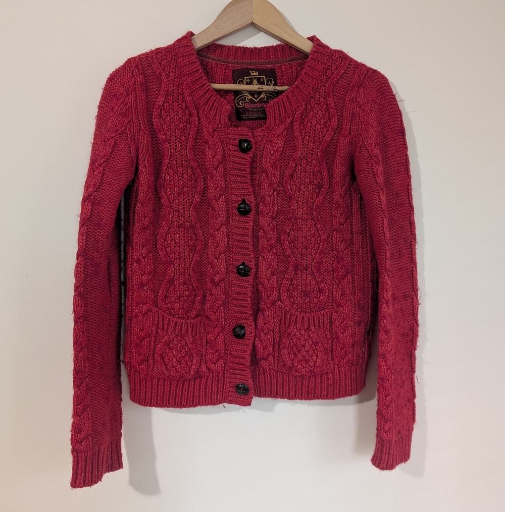 Vintage Red Cable Knit Cardigan